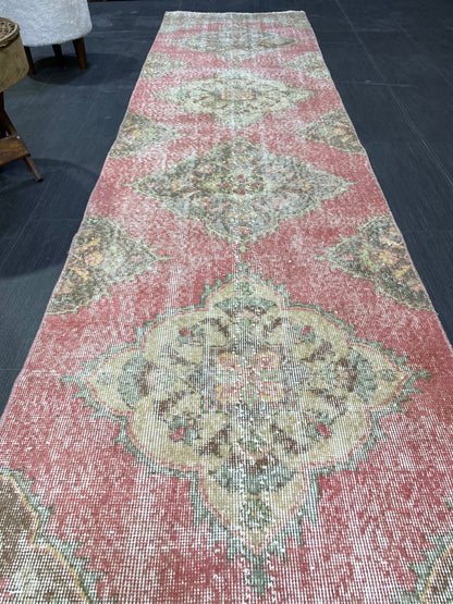 Turkish Runner Rug, Hand Knotted 2.8 x 12.7 Runner Rug, Vintage Runner Rug, Hallway Runner Rug, Persian Kitchen Runner Rug,Handmade Runner