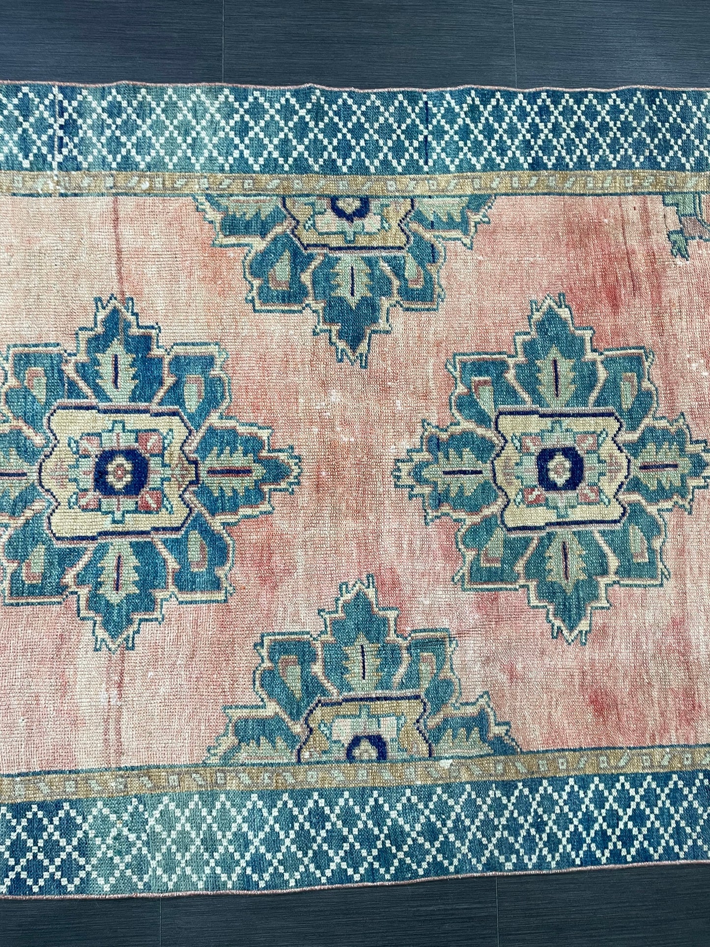 Turkish Oushak Runner 4.2 x 10 Rug Turkish Runner Rug Vintage Runner Rug Hallway Runner Rug Kitchen Runner Rug Wool Runner Navy Green