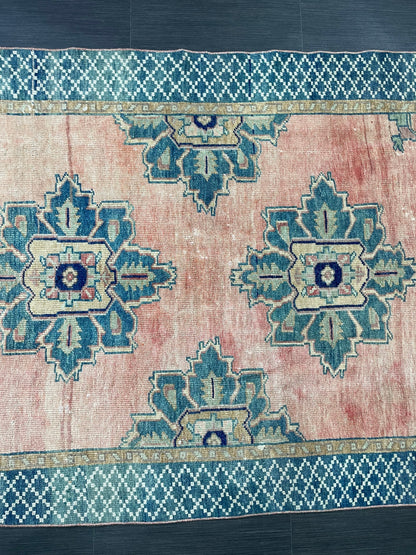 Turkish Oushak Runner 4.2 x 10 Rug Turkish Runner Rug Vintage Runner Rug Hallway Runner Rug Kitchen Runner Rug Wool Runner Navy Green