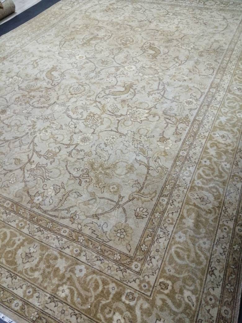 8.6 x 12 Large Persian RUG Oriental Rug Vintage Oushak Runner Rug 8 x 12 Rug Wool Turkish Rug Hand Made Rug 9x12 Brown Vintage Persian Rug