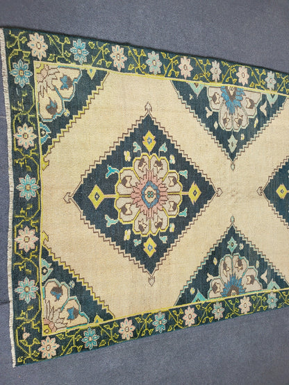 Oushak Runner Rug Turkish Runner 3.8 x 9.6 Rug, Vintage Runner Rug, Persian Hallway Runner Rug, Handmade Runner Rug Wool Anatolian Runner