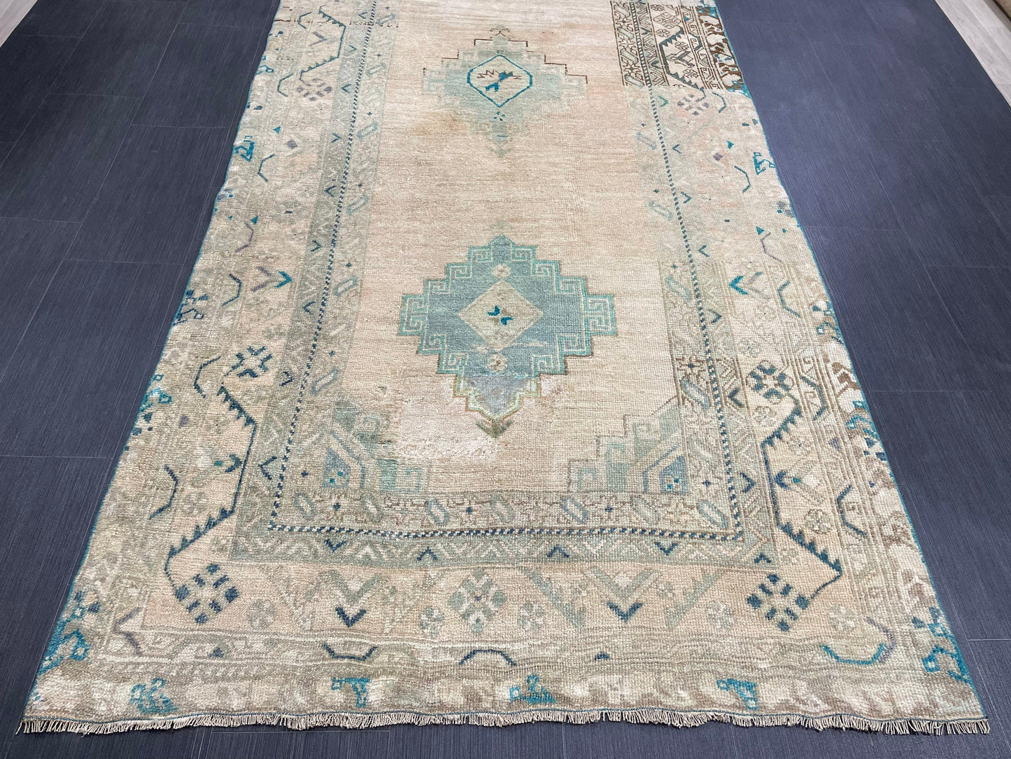 Muted Handmade Runner 4.5 x 11.6 Runner Turkish Runner Rug Faded Vintage Runner Rug Hallway Runner  Neutral Kitchen Runner Rug Wool Runner