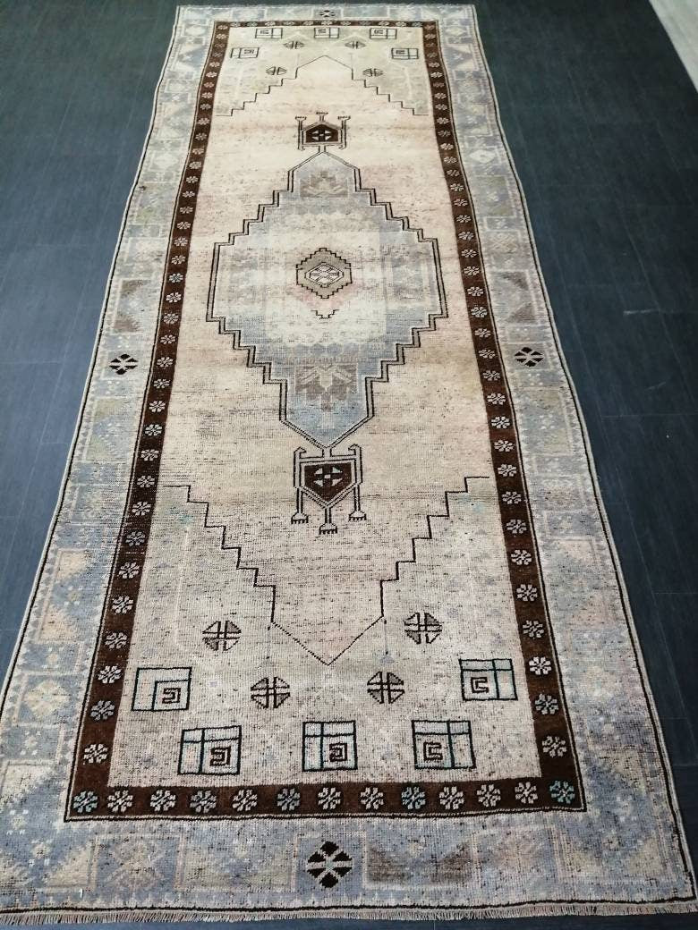Oushak Runner Rug 4 x 11.2 Turkish Runner Rug Vintage Runner Hallway Runner Rug Kitchen Runner Rug Muted Runner Rug Oriental Runner Carpet