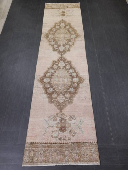 Vintage Runner Rug 2.8 x 11.4 Turkish Runner Rug Handmade Runner Rug Hallway Runner Kitchen Runner Rug Wool Runner Rug Oriental Runner Rug