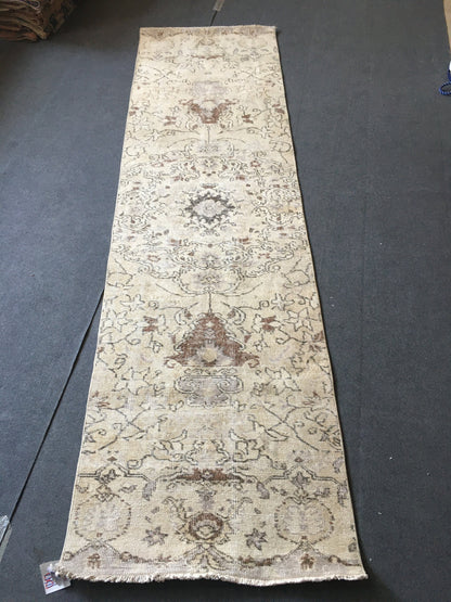 2.6x9 feet natural brown turkish long runner rug, entryway tall runner, vintage faded living room rug, kitchen floor runner, bath mat rug