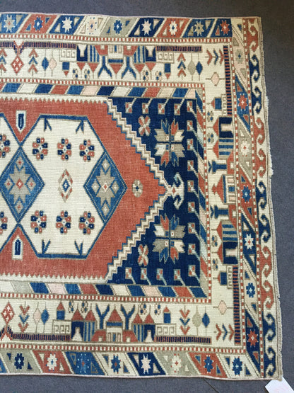 4x6 feet trurkish blue muted bedroom rug, vintage oushak living room flor large rug, kitchen area wide bohemian rug, etnique large bathroom