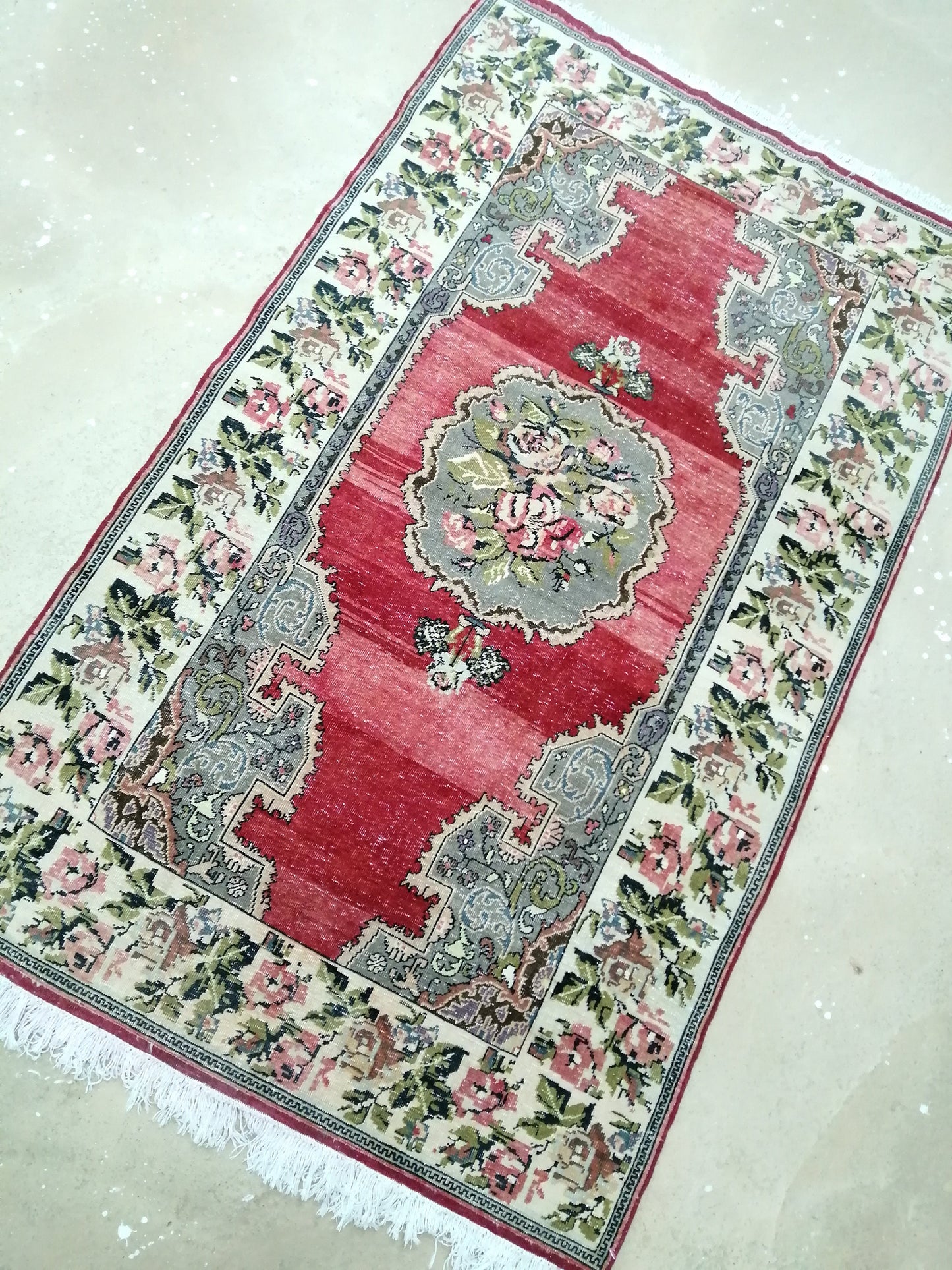 4.6 x 7.6 Floral OUSHAK RUG TURKISH Oushak Rug Vintage Oushak Runner Rug Vintage Runner Rug Wool Oushak Rug Hand Made Rugs Vintage  Rug