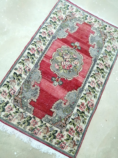 4.6 x 7.6 Floral OUSHAK RUG TURKISH Oushak Rug Vintage Oushak Runner Rug Vintage Runner Rug Wool Oushak Rug Hand Made Rugs Vintage  Rug