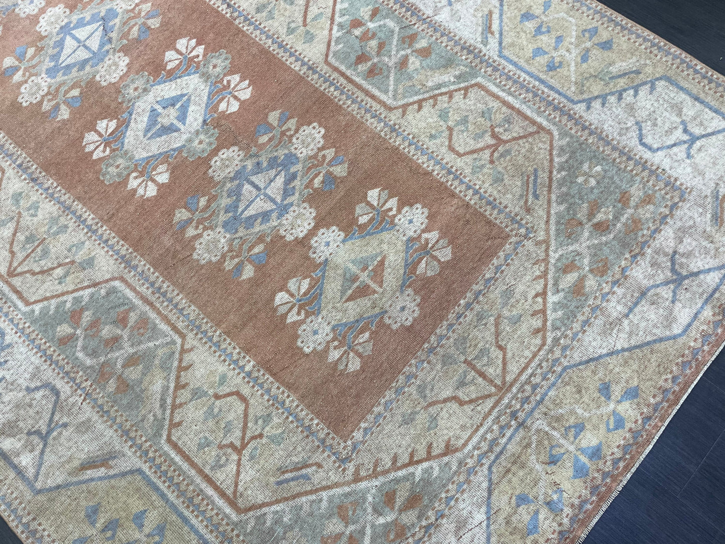 Vintage Rug, TURKISH Handmade 6.5 x 9.5 Rug, Vintage Turkish Rug, Oushak Rug, Turkish Oushak Rug, Hand Knotted Soft Wool Rug Distressed Rug