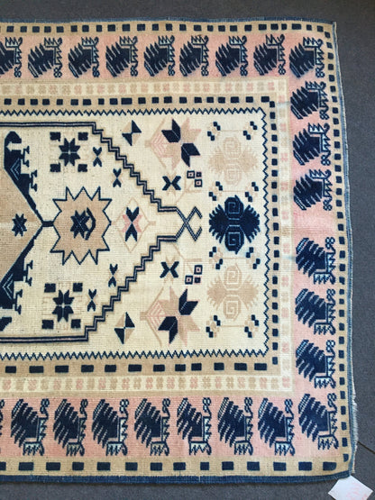 4x6 feet blue turkish living room floor large rug, handmade vintage bohemian rug, wide kitchen area wide rug, bedroom wool rug, bathroom rug