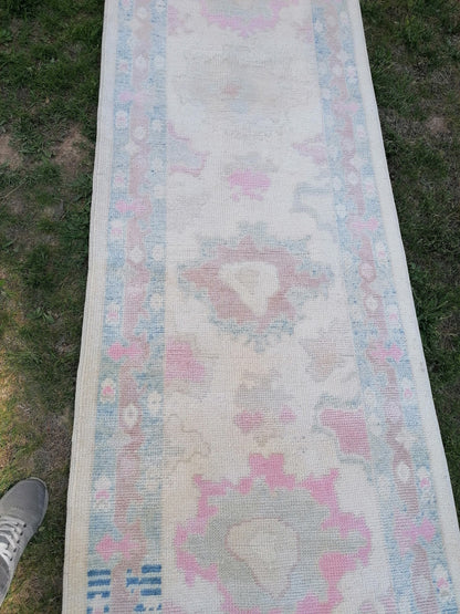 Turkish muted oushak runner rug 3x16'9 new production oushak runner rug, hallway oushak hand made wool rug