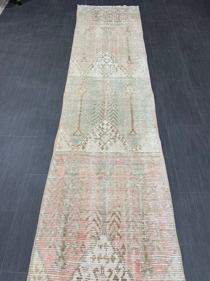 Muted Vintage Runner Rug 2.3 x 13.6 Muted Hallway Runner Rug Kitchen Runner Rug Muted Wool Runner Rug Muted Distressed Turkish Runner