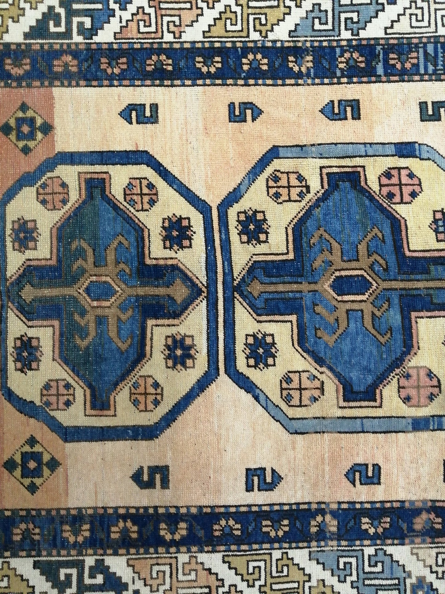 Vintage RUG 8 x 5.2 TURKISH Oushak Rug Blue Vintage Oushak Runner Rug Vintage Runner Rug Wool Oushak Rug Hand Made Rugs Vintage Turkish Rug