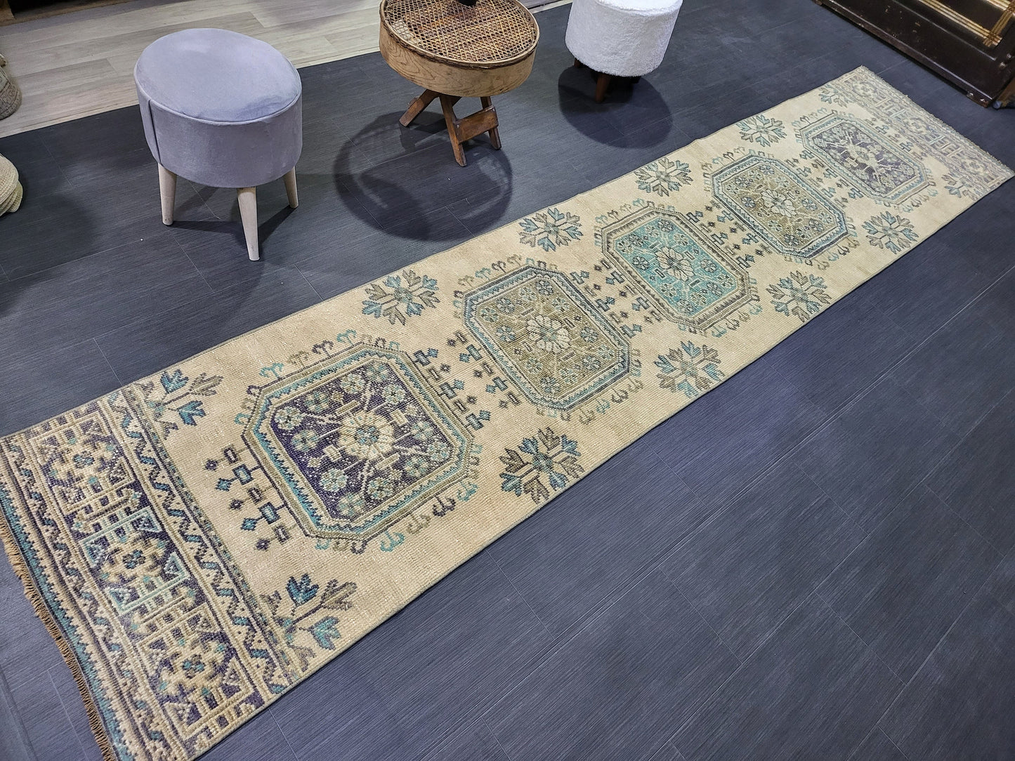 WOOL Oushak Runner Rug, Turkish Runner 2.6 x 11.2 Rug, Vintage Runner Rug ,Hallway Runner Rug, Kitchen Runner Rug Persian Runner Rug