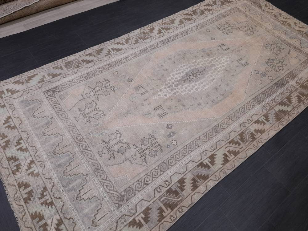 Muted OUSHAK RUG TURKISH Rug 5.7 x 11.4 Muted Vintage Oriental Rug Vintage Persian Rug Wool Rug Hand Made Rug Vintage Turkish Rug