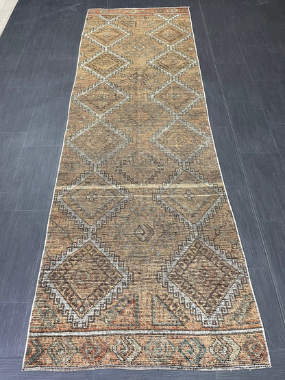 Antique Handmade Runner RUG 3.3 x 10.3 TURKISH Oushak Rug Vintage Runner Rug Vintage Runner Rug Wool Oushak Rug Hand Made Rug Vintage Rug