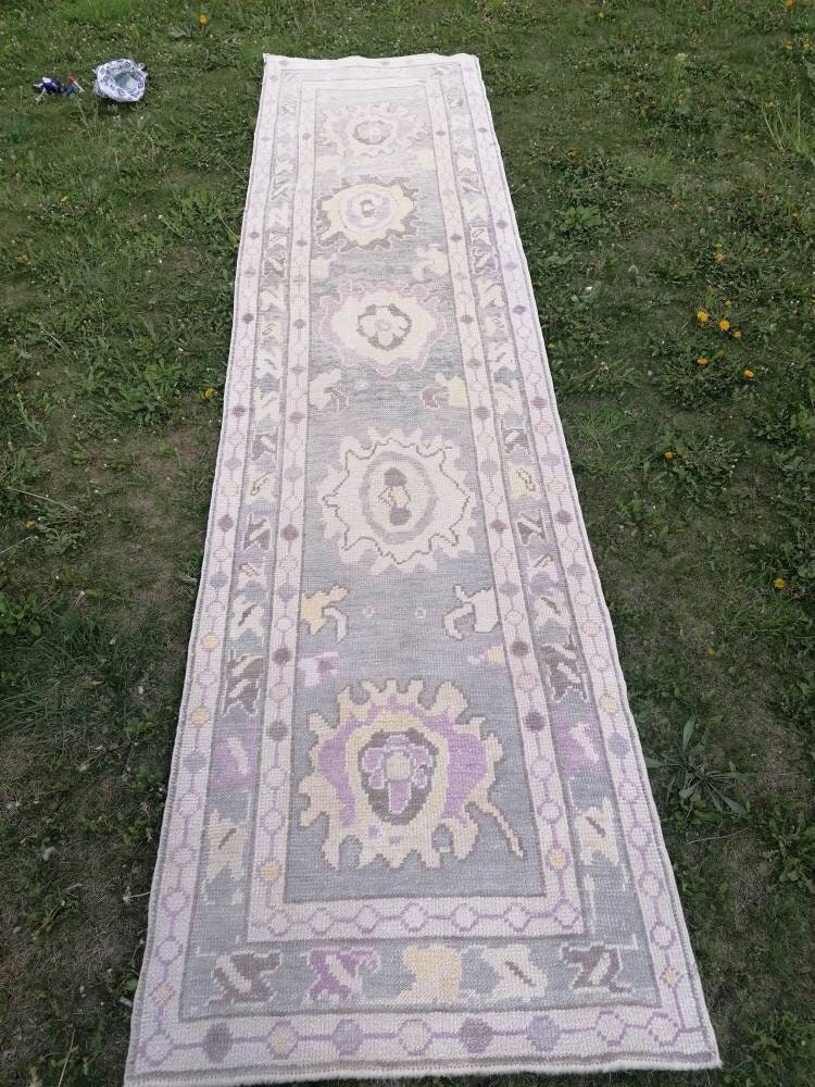 Oushak wool runner 3x12 turkish oushak new produced handmade rug, hallway runner rug