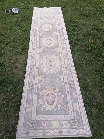 Oushak wool runner 3x12 turkish oushak new produced handmade rug, hallway runner rug