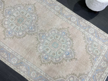 Muted Turkish Runner Rug Turkish Oushak 4.4 x 11.2 Runner Rug Vintage Runner Rug Hallway Runner Rug Kitchen Runner Rug Wool Runner Rug