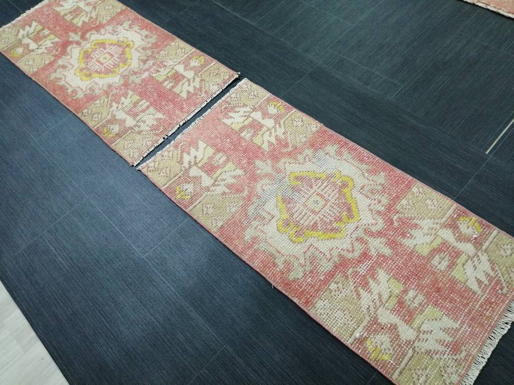 Vintage Turkish Rug Twin Mini Rug Bathroom Rug Pair Turkish Rug Oushak Rug Persian Hand Made Rug Vanity Rug Vintage Rug