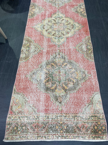 Turkish Runner Rug, Hand Knotted 2.8 x 12.7 Runner Rug, Vintage Runner Rug, Hallway Runner Rug, Persian Kitchen Runner Rug,Handmade Runner