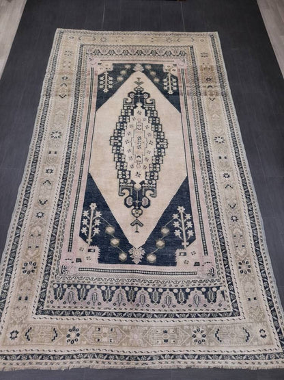 Muted TURKISH Rug Vintage Oriental Rug Vintage Persian Rug Blue OUSHAK RUG 6 x 10.8 Oushak Rug Hand Made Rug Vintage Excellent Condition Rug