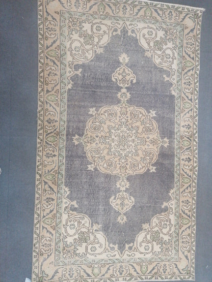 Vintage blue rug 3'9x6'6 distressed oushak rug