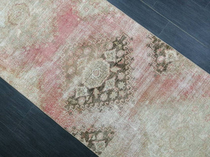 Distressed Antique Runner Rug 2.7 x 11.3  Vintage Runner Rug