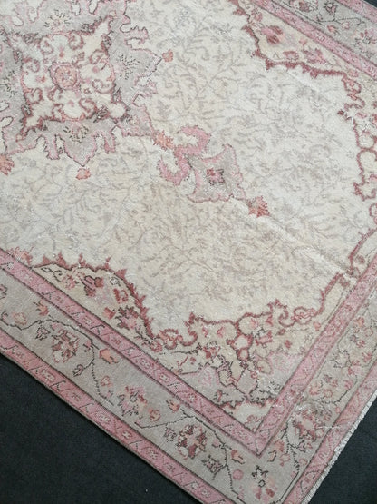 5.5x9.7 Large vintage pink pastel rug  oushak handmade wool rug, muted area rug, bohemian rug