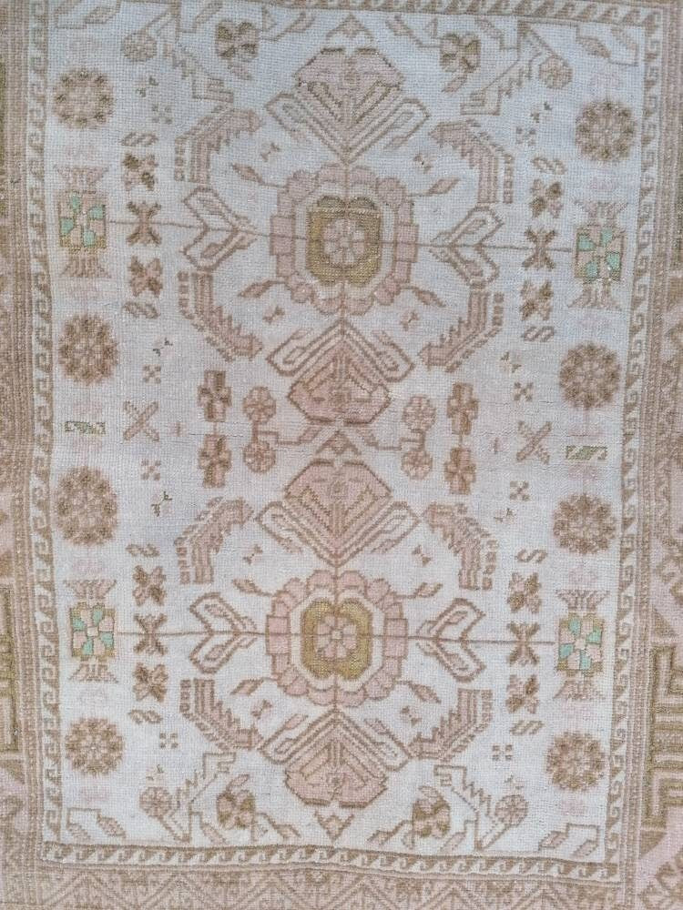 3x5 feet wool rug, faded vintage rug, oushak lounge rug, living room rug, bohemian rug, turkish rug, bathroom rug, kitchen rug, persian rug