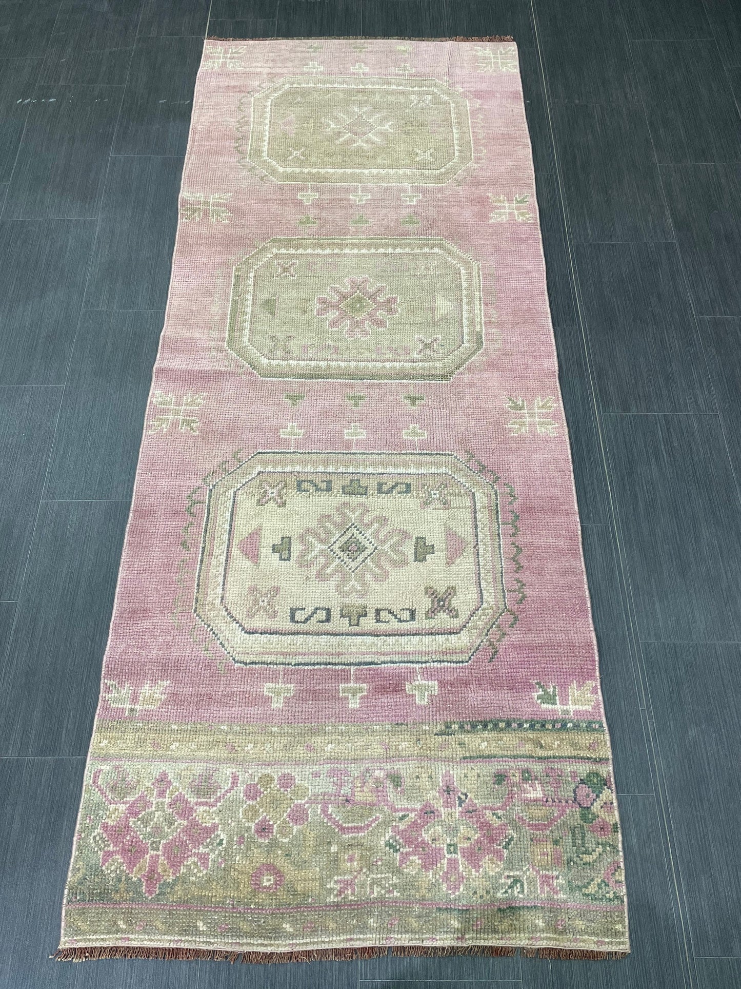 Short Oushak Runner Rug 3 x 7.5 Turkish Runner Rug Vintage Runner Rug Hallway Runner Rug Kitchen Runner Rug Wool Runner Rug Wool Oushak Rug