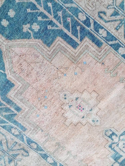 4'6x12 vintage turkish runner rug, oushak vintage rug, handmade hallway runner, kitchen wool runner