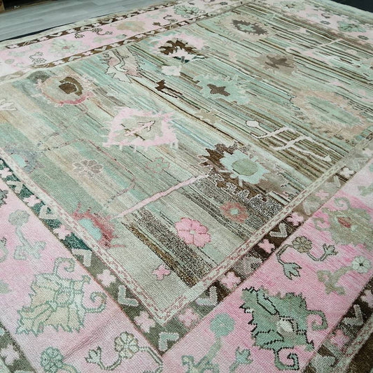 OUSHAK RUG, 12.2 x 9.2  TURKISH Oushak Rug, Vintage Oushak Rug Wool Oushak Rug Hand Made Rugs, Authentic Oushak Rug