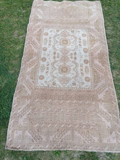 3x5 feet wool rug, faded vintage rug, oushak lounge rug, living room rug, bohemian rug, turkish rug, bathroom rug, kitchen rug, persian rug