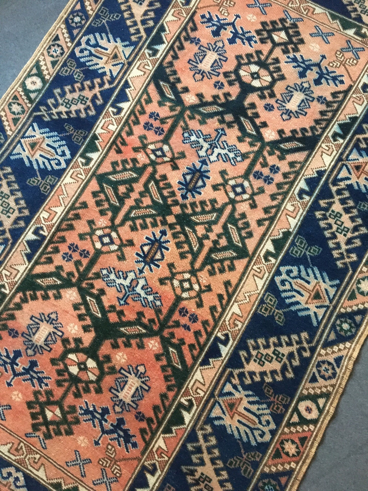 4.2x6.4 feet turkish muted color kitchen floor rug, handmade oushak bedroom area rug, living room floor wide rug, blue bohem rug, bath rugs