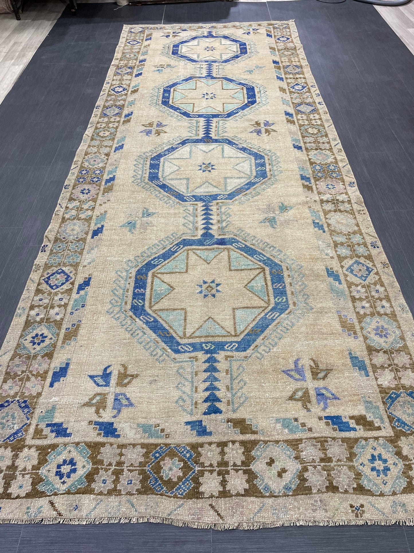 Muted Vintage Runner Rug Persian Runner Rug 4.8 x 12.5 Star Rug Runner Turkish Runner Kitchen Runner Rug Antique Wool Oriental Runner