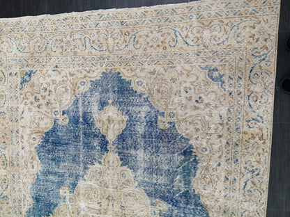 6.3 x 10.5 Denim Blue OUSHAK RUG TURKISH Oushak Rug Vintage Oushak Rug Vintage Runner Rug Wool 10x6 Rug Hand Made Rugs distressed Rug