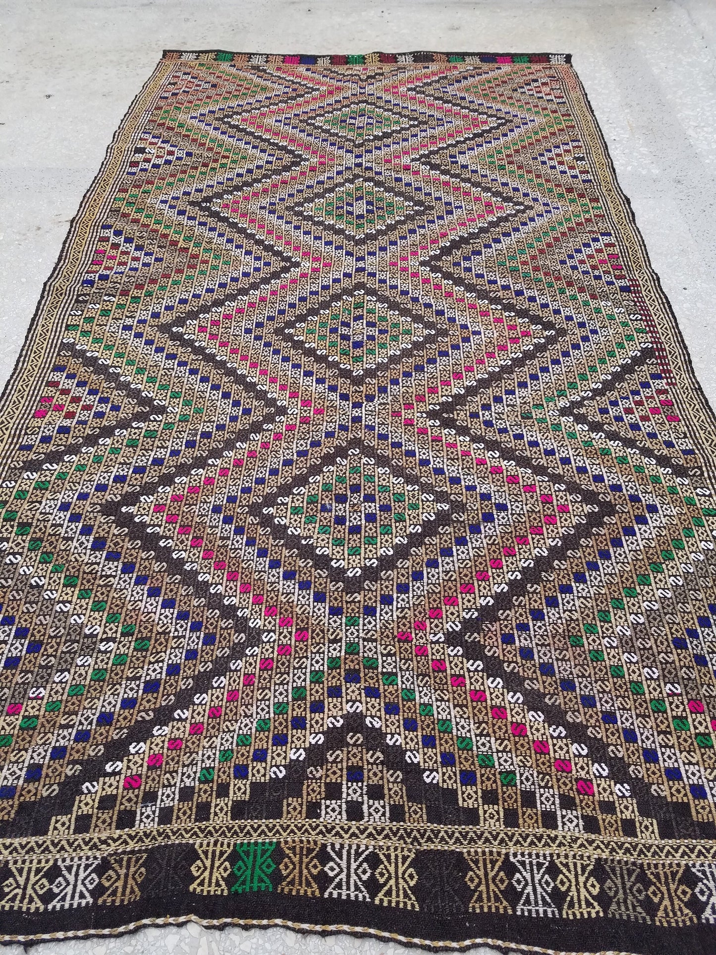 10'2x5'5 flatwoven with embroidery rug turkish hand made rugs vintage turkish rugs oushak rug vintage oushak rug,wool turkish wool kilim rug