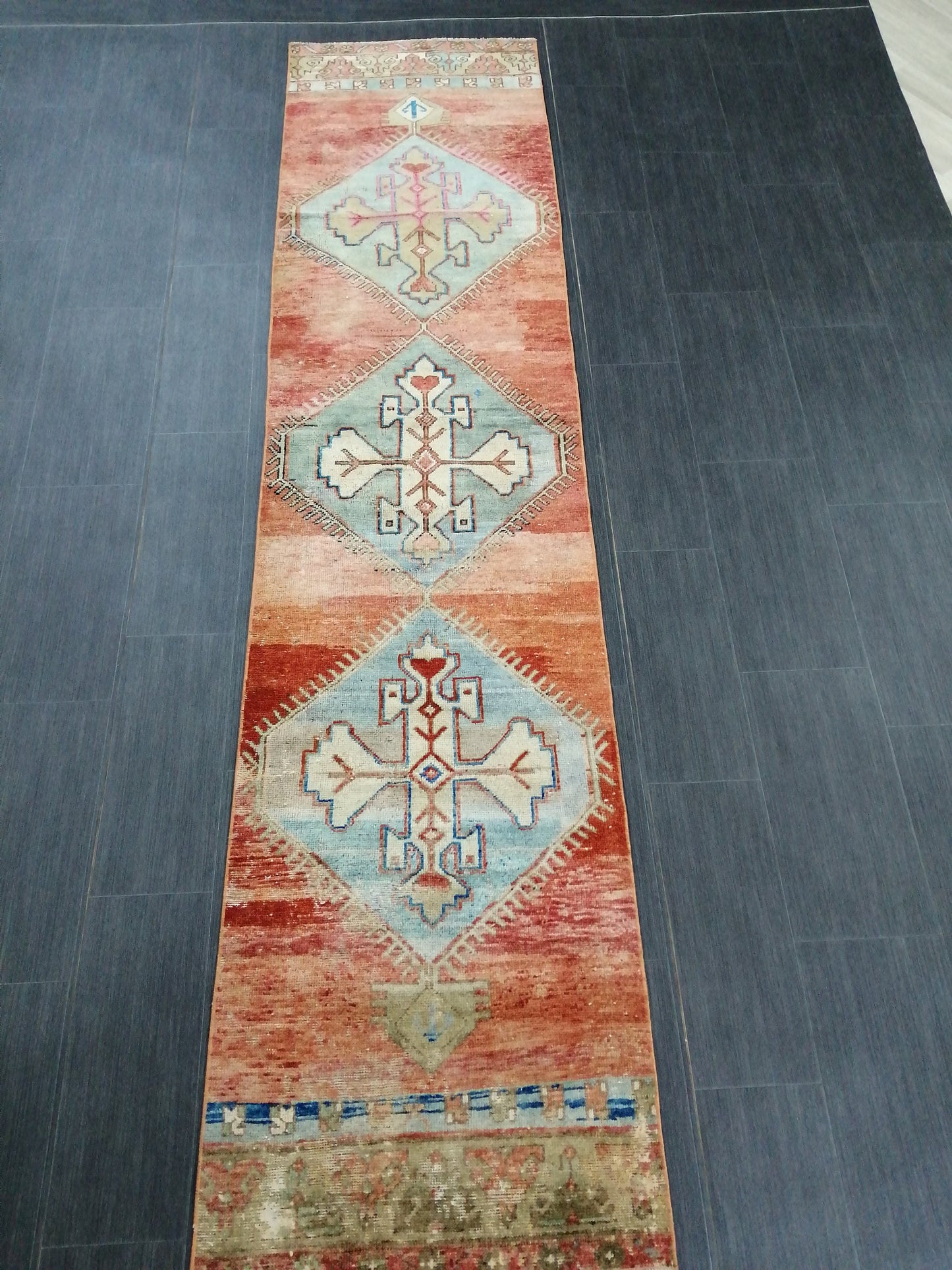 Hallway Runner Rug 9.6 x 2.2 Kitchen Runner Rug Wool Runner Rug Wool Oushak Rug Oushak Runner Rug Turkish Runner Rug Vintage Runner Rug