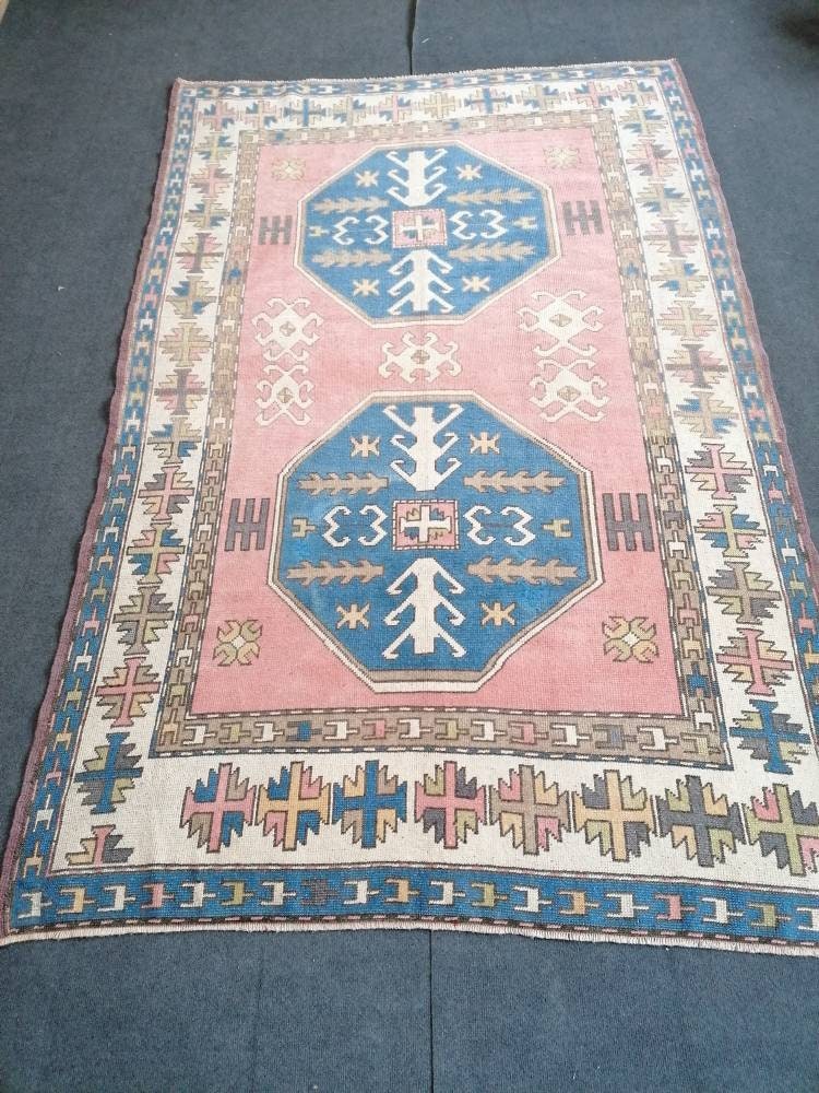 Turkish oushak wool rug 5x8 vintage handmade rug bohemian rug living room rug