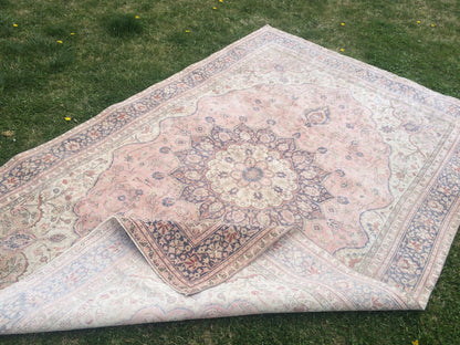 6.5 x 10 Persian RUG, Oriental Rug Large Area Rug, VINTAGE Rug, Turkish  Rug,Hand Knotted Rug Antique Rug Muted  Rug, 7x10 Light Pink Rug