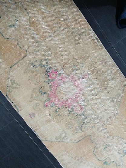 2.8 x 6.5 Distressed Runner  Rugs, Hand Made runner Rug, Oushak Rug, Rustic Rug, Rug Runner, Turkish Rug, Vintage Rug, Wool rug