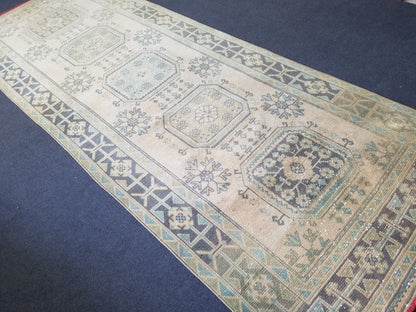 Oushak turkish rug 4'2x11 vintage wool rug, vintage oushak rug, vintage anatolian rug,unique hand made rug,kitchen rug