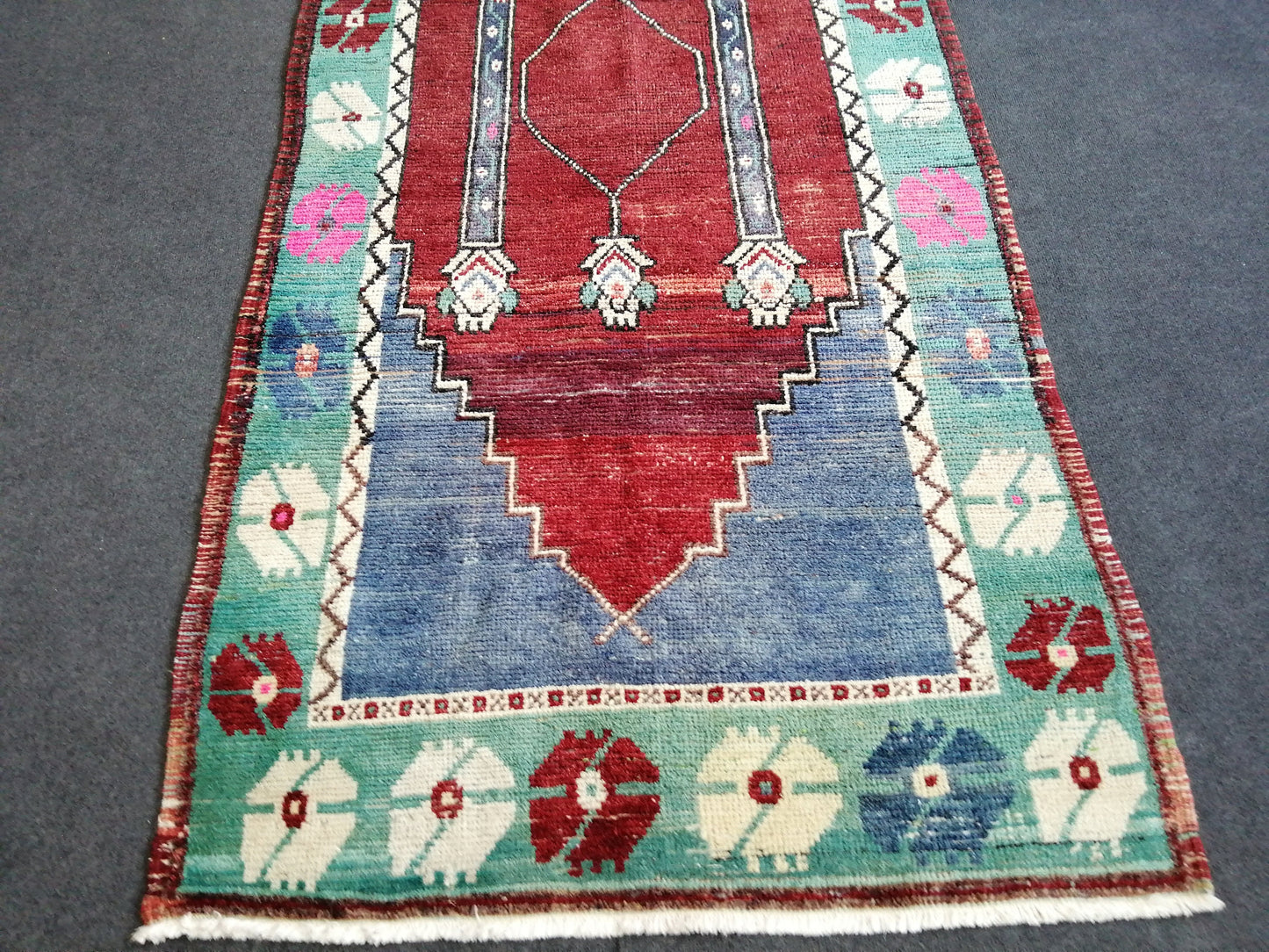 OUSHAK RUG TURKISH Rug Floral Low Pile Tulu Rug  Oushak Runner Rug Vintage Shaggy Rug Wool Oushak Rug Hand Made Rugs Vintage Turkish Rug