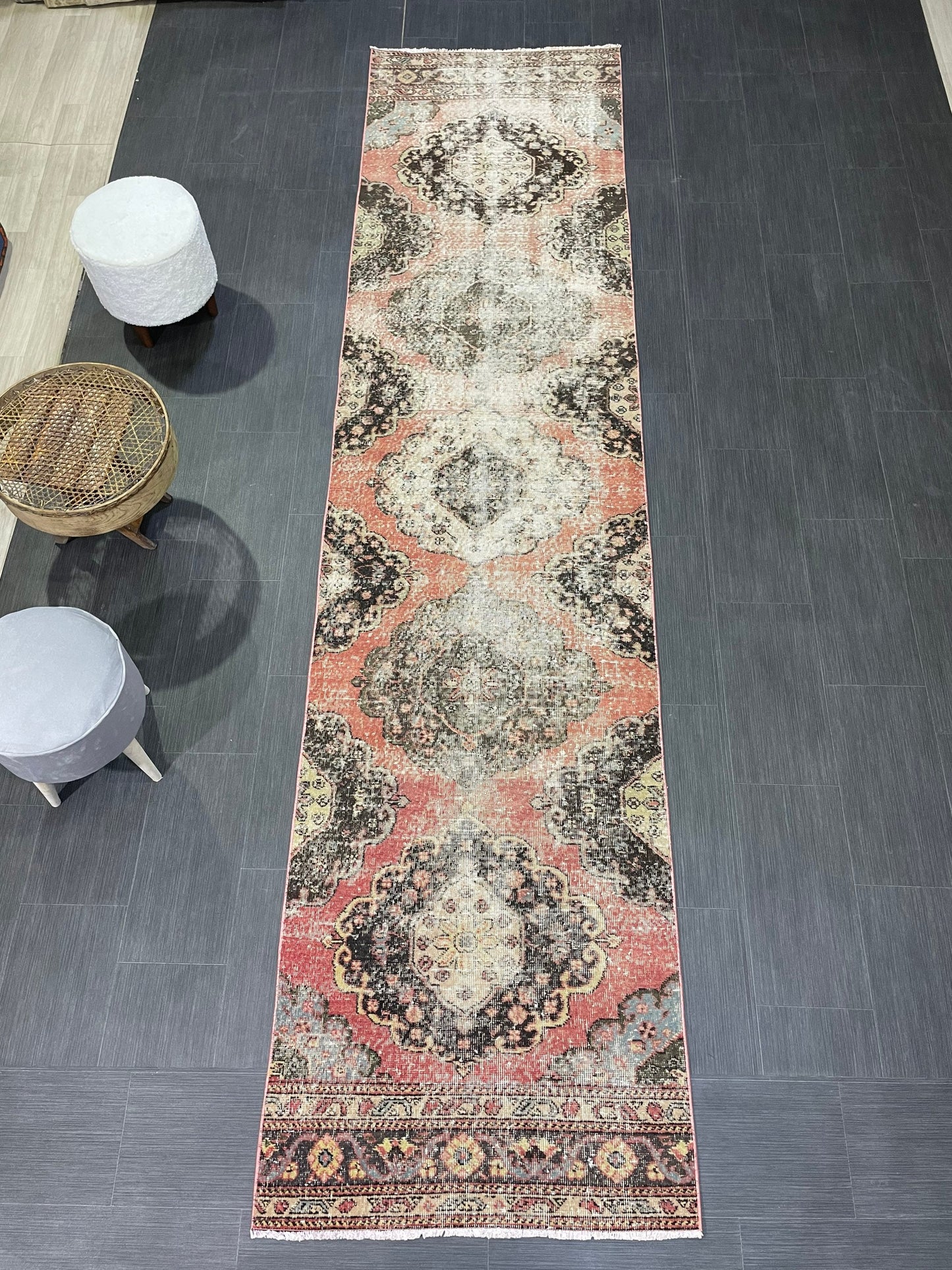 Turkish Distressed Runner Rug, Persian Runner 3 x 12 Rug, Vintage Runner Rug, Hallway Runner Rug,  Kitchen Runner Rug, Wool Runner Rug
