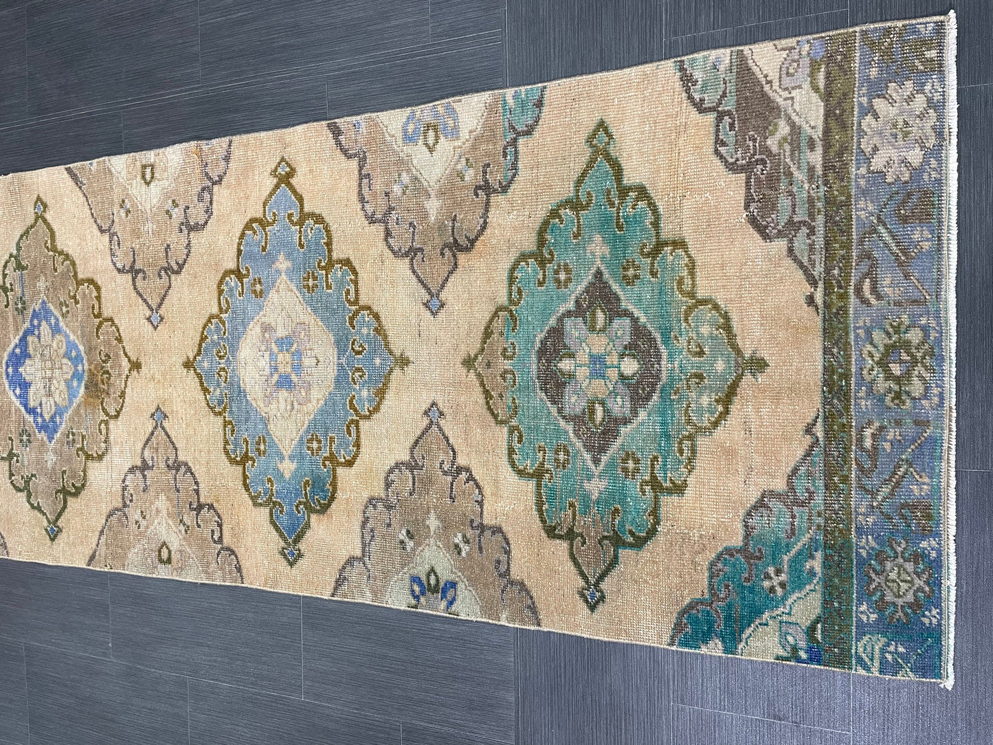 MUTED Hand Knotted Runner Antique Runner TURKISH Runner 2.8 x 12.8 Vintage  Hallway Runner Rug Muted Runner Rug Kitchen Rug Runner