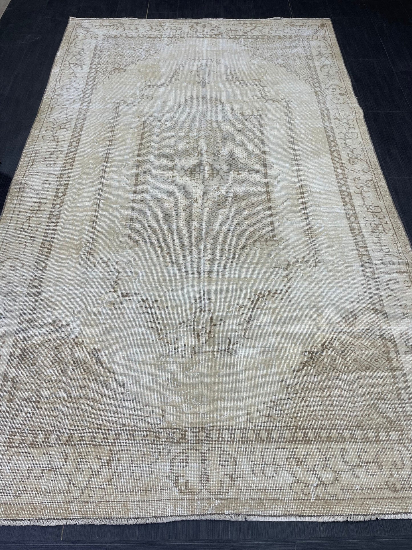 Neutral Vintage Rug Muted TURKISH 5.5 x 9.2 Rug Handmade Rug Distressed Rug  Large Turkish Oushak Rug Wool Rug Hand Knotted Rug