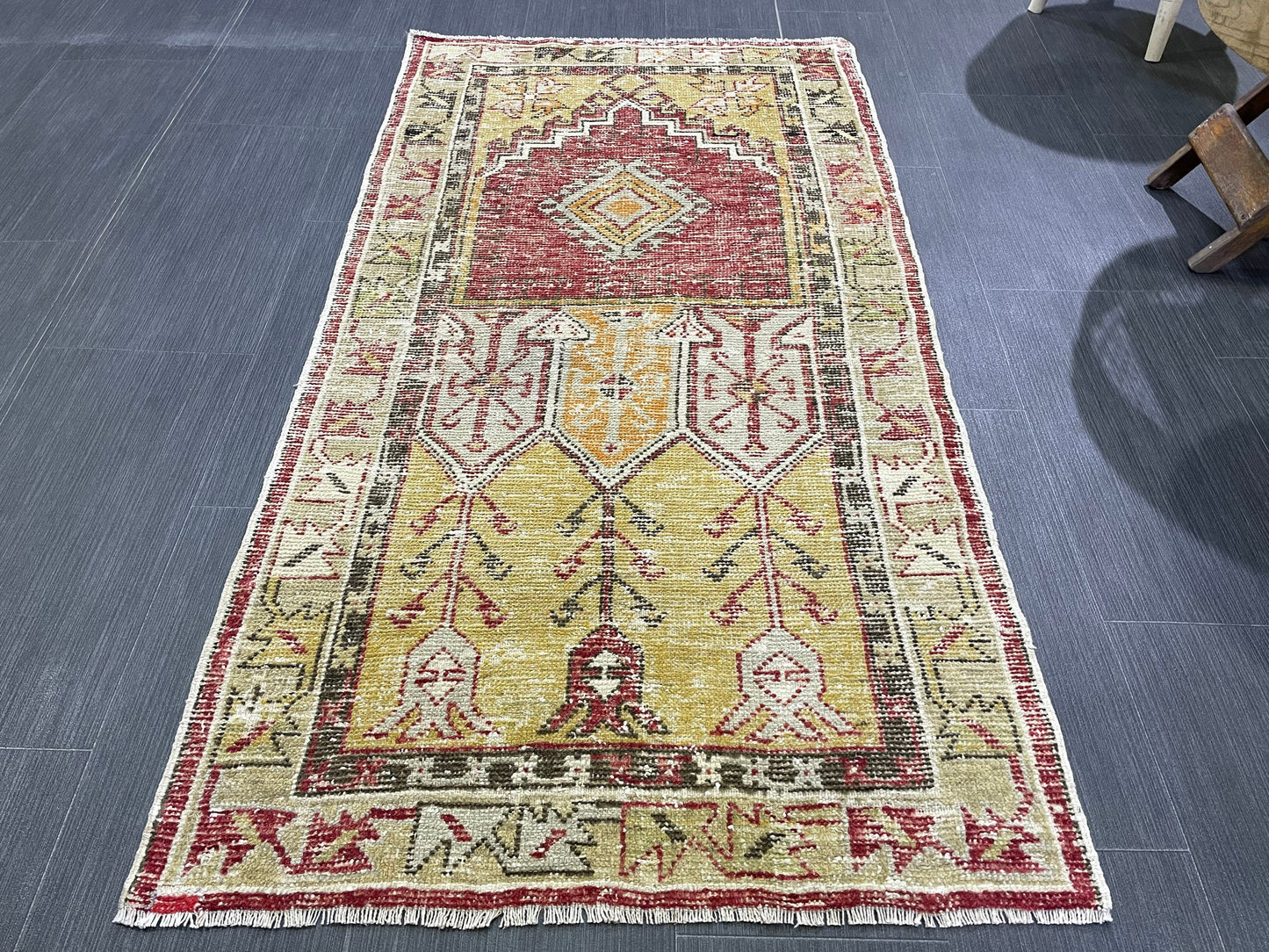 Vintage RUG, TURKISH Rug, Wool Oriental 2.5 x 4.7 Rug, Handmade Rugs, Red Oriental rug, Hand Knotted rug