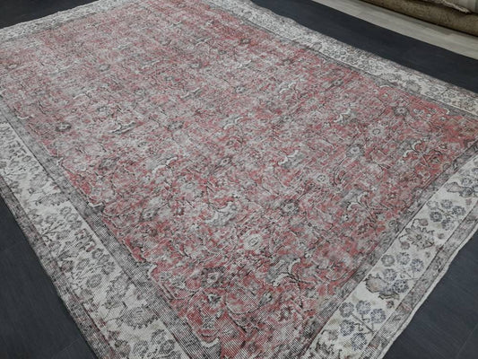 6.8 x 10 Turkish Rug Large Area Rug Vintage Rug Hand Made Rug Muted Color Rug Earth Tones Rug Wool Pile Rug Rustic Rug Distressed Rug 7x10