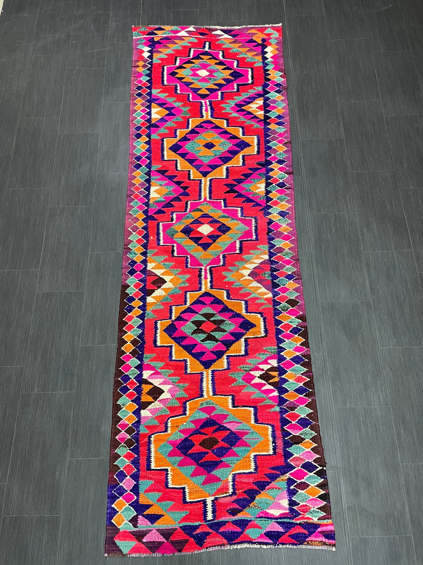 Vintage Runner rug 3 x 9.8 Handmade Flat woven Runner Kilim Runner Rug Boho Oriental Runner Vintage Flat weave Rug Wool Carpet Rug